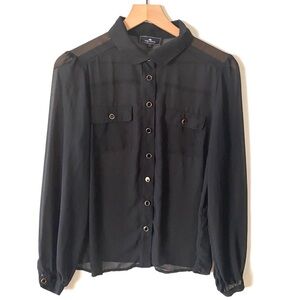 Iris Basic Black Sheer long sleeve top,‎ Size L